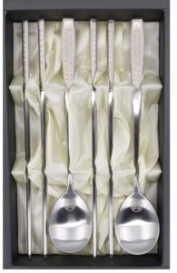 korean chopsticks spoon 2 set - metal stainless steel -printed hangul characters (hangul-silver)