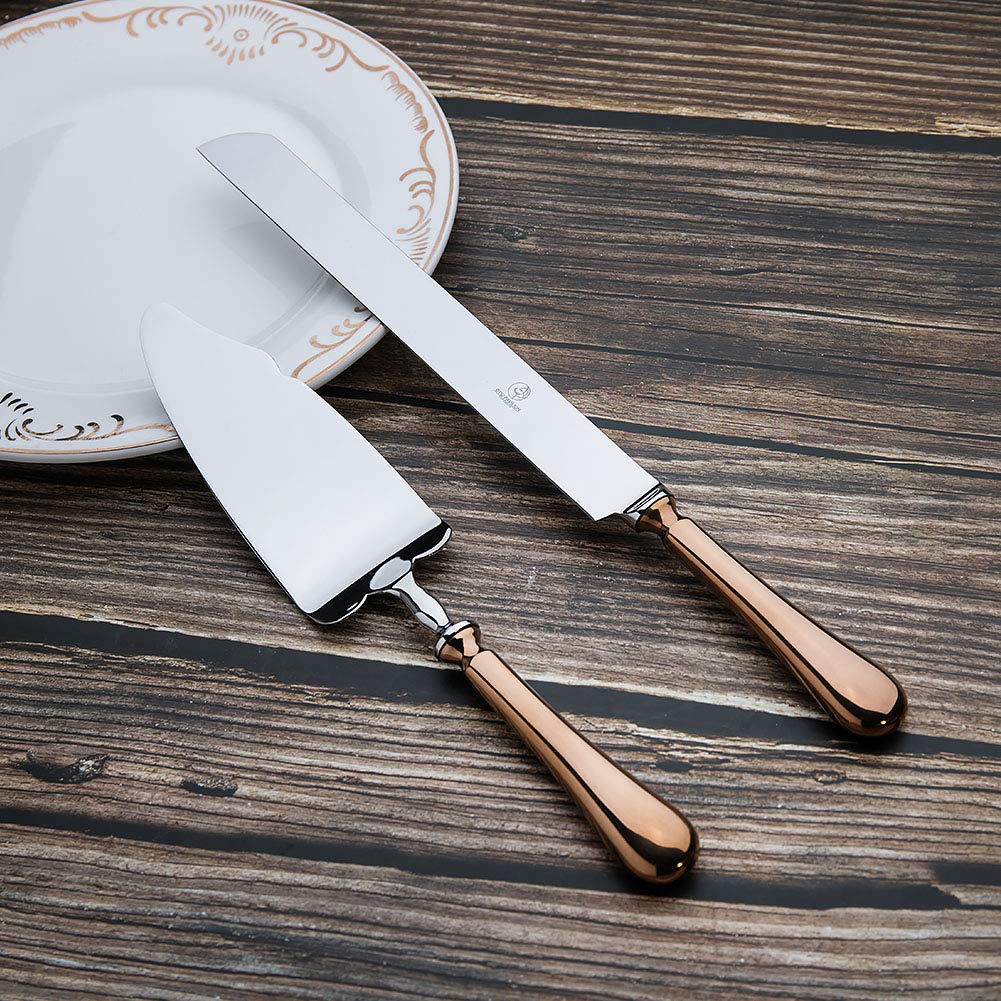 OTW PAVILION Wedding Cake Knife and Server Set,Rose Gold 18/10 Stainless Steel 2 Piece Dessert Set Pie Server Cake Cutter Knife for Birthday,Anniversary,Holiday,Baby Shower,Party