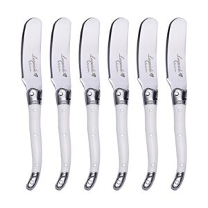 laguiole by flyingcolors cheese knife butter spreaders knife set. stainless steel, white color handle, 6 pieces