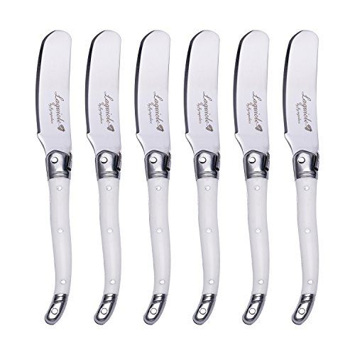 Laguiole By FlyingColors Cheese Knife Butter Spreaders Knife Set. Stainless Steel, White Color Handle, 6 Pieces