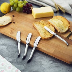 Laguiole By FlyingColors Cheese Knife Butter Spreaders Knife Set. Stainless Steel, White Color Handle, 6 Pieces