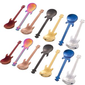 DEAYOU 14 Pieces Guitar Coffee Spoons, 18/10 Stainless Steel Small Spoon, 4.7 Inch Creative Demitasse Espresso Spoons for Dessert, Ice Cream, Tea, Stirring, Mixing, (Multi-Color)