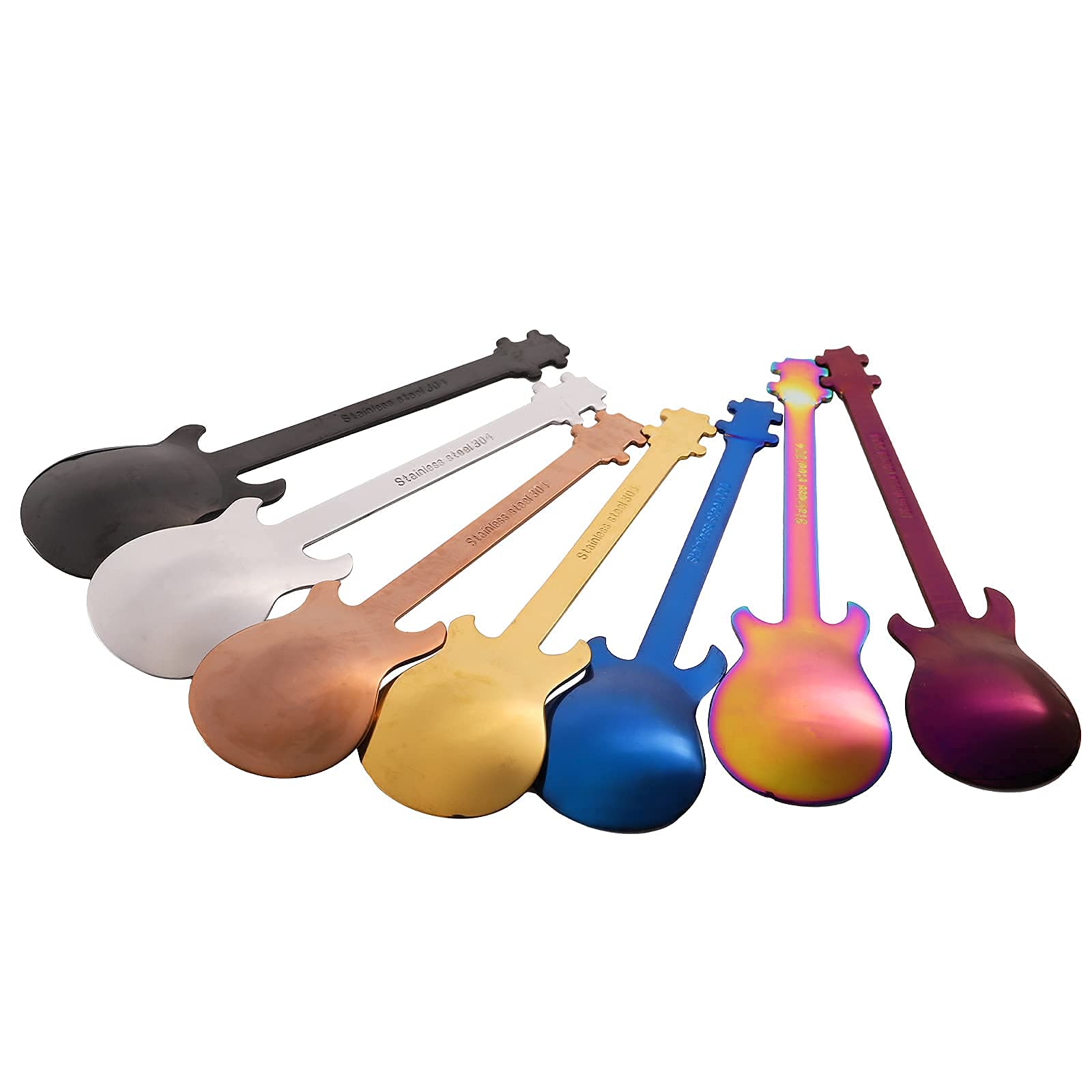 DEAYOU 14 Pieces Guitar Coffee Spoons, 18/10 Stainless Steel Small Spoon, 4.7 Inch Creative Demitasse Espresso Spoons for Dessert, Ice Cream, Tea, Stirring, Mixing, (Multi-Color)