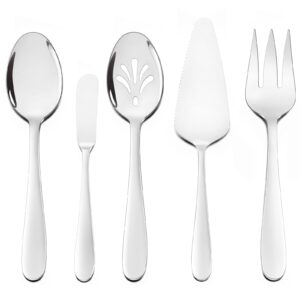 haware heavy duty 5-piece serving utensils, solid stainless steel serving spoon fork, premium flatware silverware, mirror polished and dishwasher safe