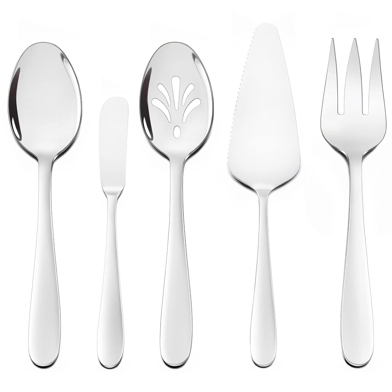 HaWare Heavy Duty 5-Piece Serving Utensils, Solid Stainless Steel Serving Spoon Fork, Premium FLatware Silverware, Mirror Polished and Dishwasher Safe