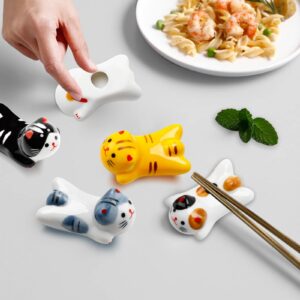 5 Pack Cat Chopsticks Holder Set Cute Chopsticks Rest Japanese Style Porcelain Lucky Cat Spoon Rest ceramic chopsticks for Dinner Fork Knife Tableware, Decoration Home Kitchen Gift