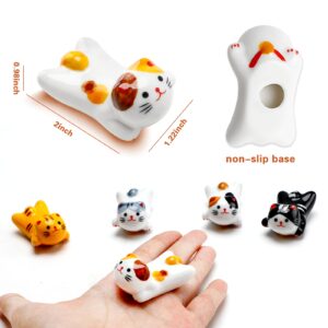 5 Pack Cat Chopsticks Holder Set Cute Chopsticks Rest Japanese Style Porcelain Lucky Cat Spoon Rest ceramic chopsticks for Dinner Fork Knife Tableware, Decoration Home Kitchen Gift