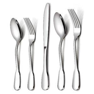 haware 40-piece silverware set, stainless steel flatware service for 8, fancy cutlery tableware with wide handle, includes dinner knives forks spoons, mirror polished eating utensils, dishwasher safe