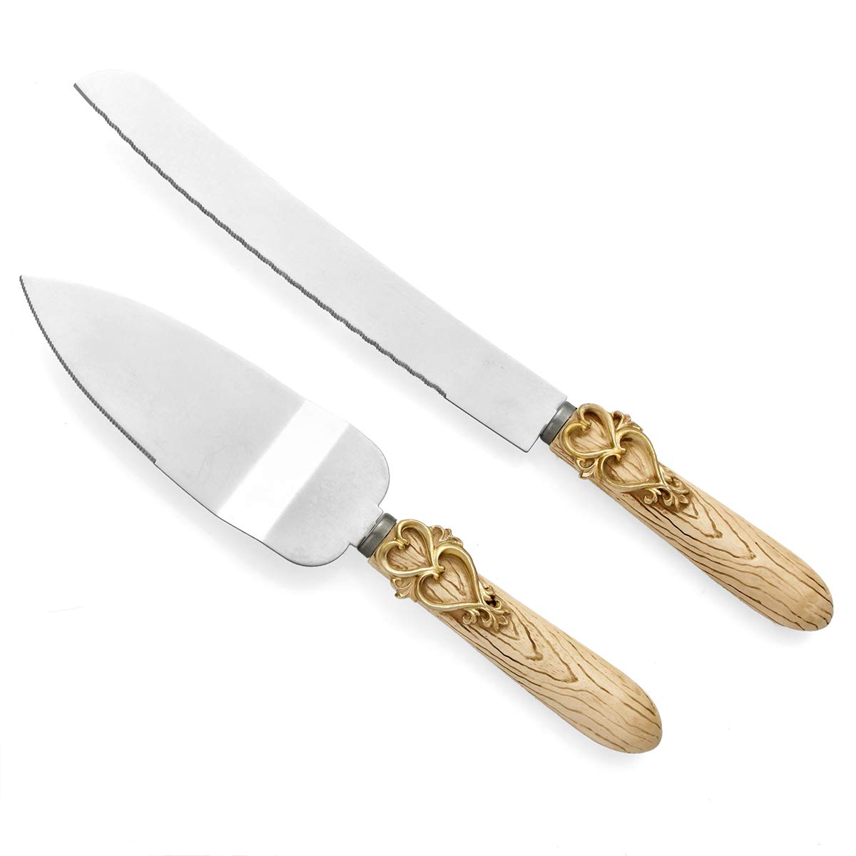 Wood Grain Rustic Cake Knife Server Set - Country Woodland Wedding Keepsake