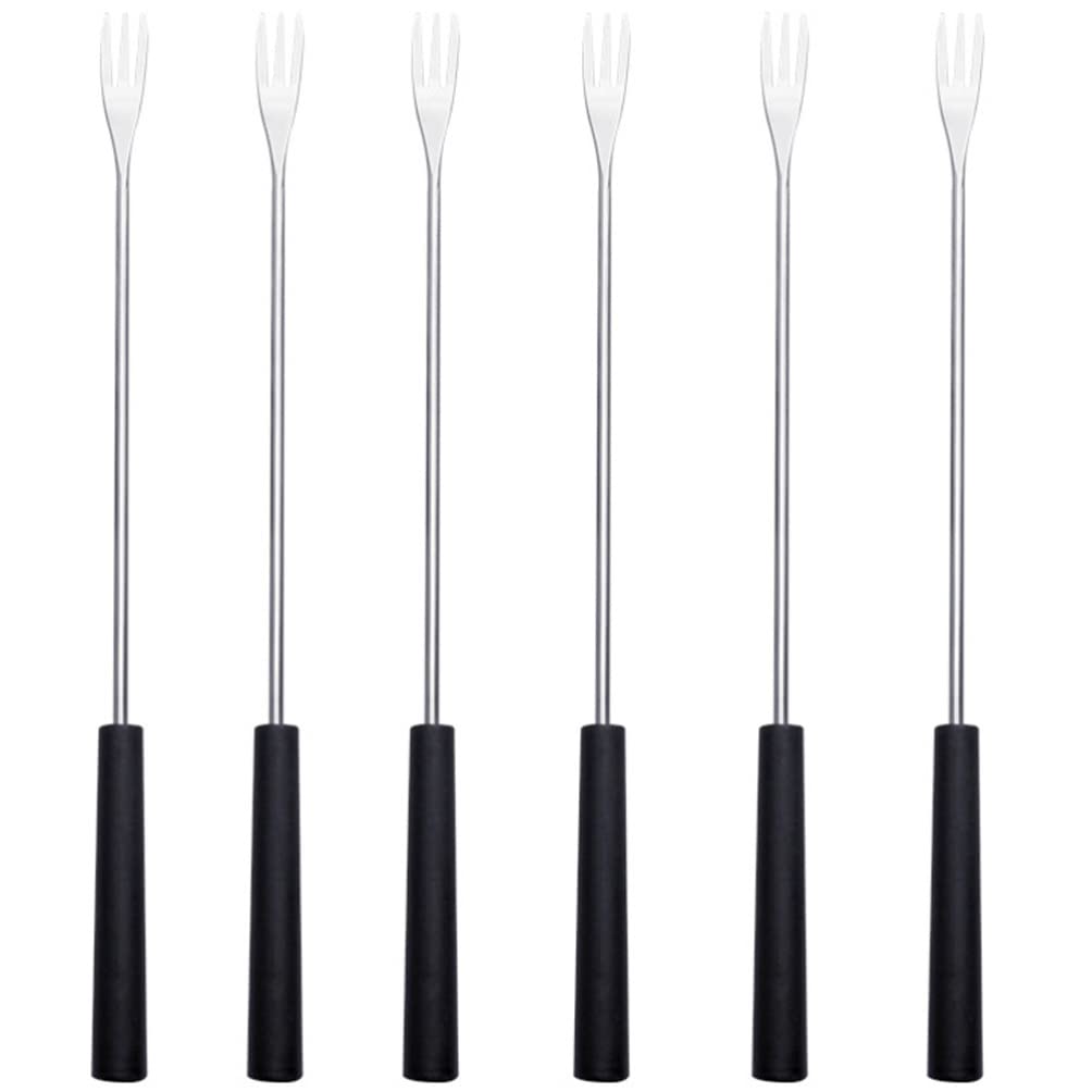 Hemoton Stainless Steel Fondue Forks: Kabob Skewer BBQ Forks Roasting Sticks Cheese Fondue Forks For Sausage Hot Dog Campfire Camping Stove Grill Black 6Pcs