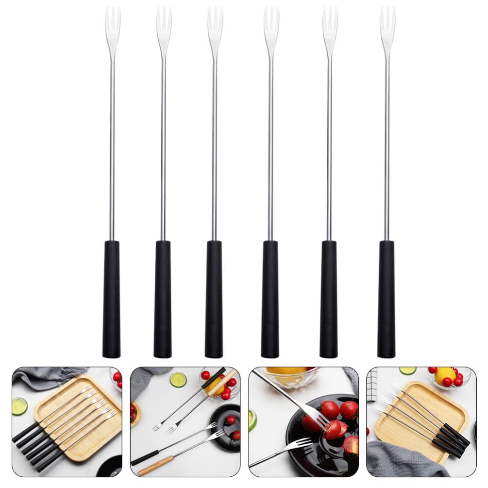 Hemoton Stainless Steel Fondue Forks: Kabob Skewer BBQ Forks Roasting Sticks Cheese Fondue Forks For Sausage Hot Dog Campfire Camping Stove Grill Black 6Pcs