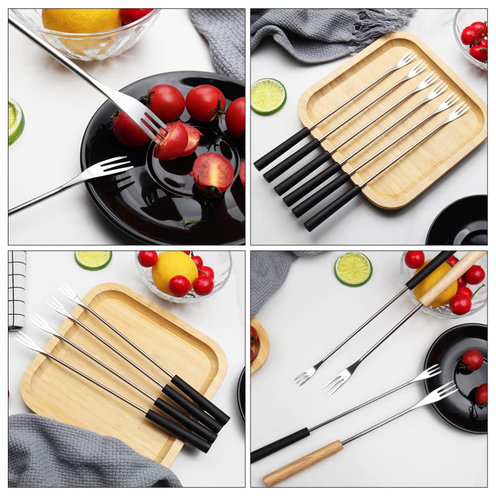 Hemoton Stainless Steel Fondue Forks: Kabob Skewer BBQ Forks Roasting Sticks Cheese Fondue Forks For Sausage Hot Dog Campfire Camping Stove Grill Black 6Pcs