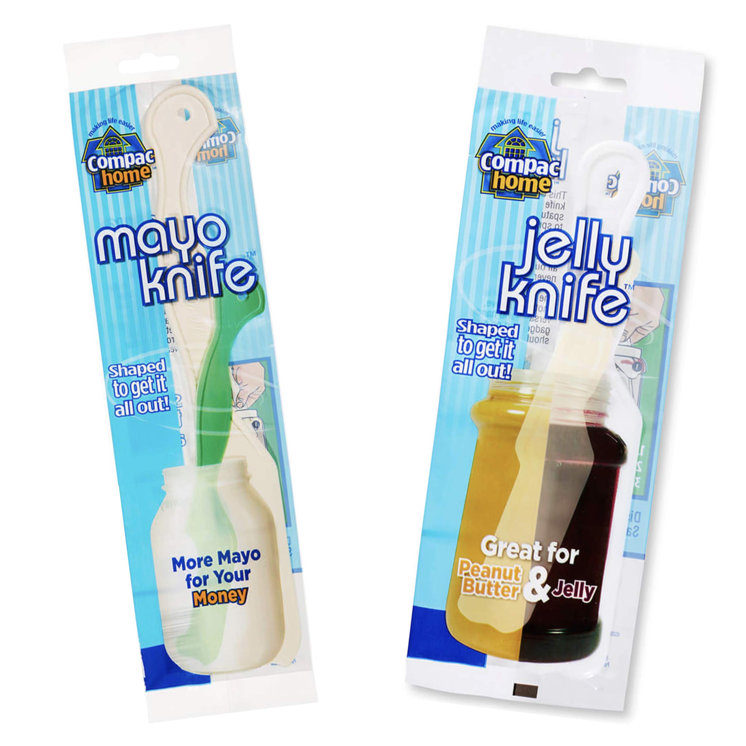 COMPAC HOME Bundle: Mayo Knife & Jelly Knife - Jar Scraper, Scraping Mayo Knife, Plastic Knife Spatula for Jelly Jars, 2pk