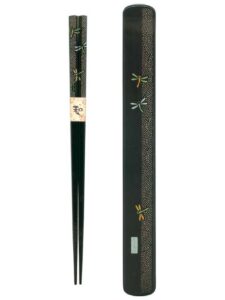 ryu mei 058030 japanese black box and chopstick set, dragonfly, 9 inches