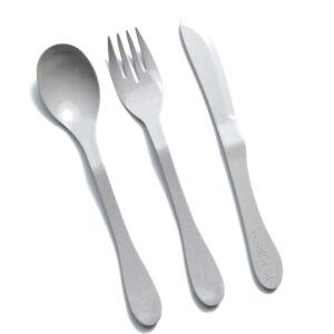 knork eco 24 piece (fork, knife, spoon) plant based cutlerybamboo reusable flatware set, gray