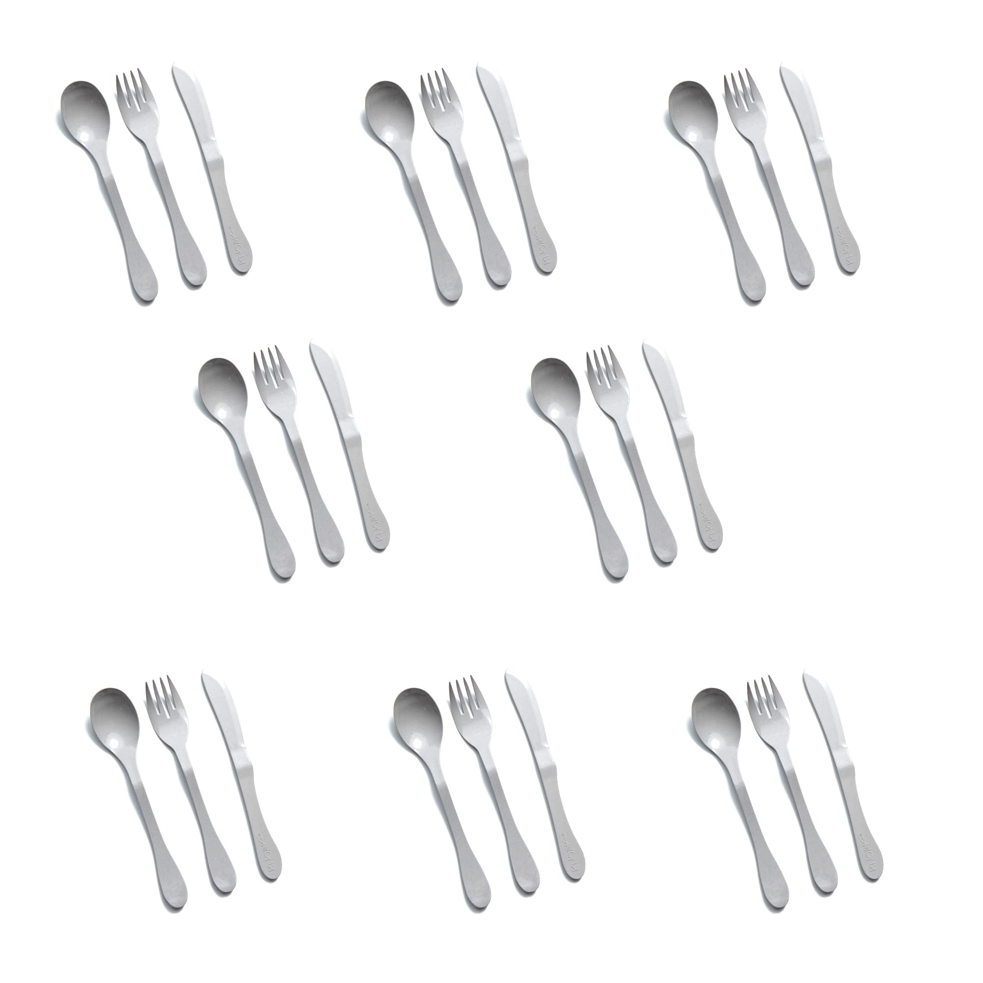 KNORK Eco 24 Piece (Fork, Knife, Spoon) Plant Based CutleryBamboo Reusable Flatware Set, Gray