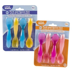 12 pieces toddler fork and spoon set i self- feeding toddler utensils i kids forks and spoons made from bpa free i bright colored baby utensils i plastic kids cutlery set dishwasher safe (blue-yellow)
