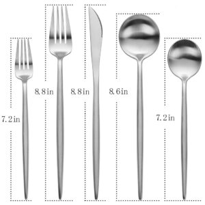 Devico Matte Silverware Set, 20-Piece 18/10 Stainless Steel Flatware Cutlery Utensils Tableware Set Service for 4, Great Gift for Friends/Family, Dishwasher Safe (4 sets, Silver-A)