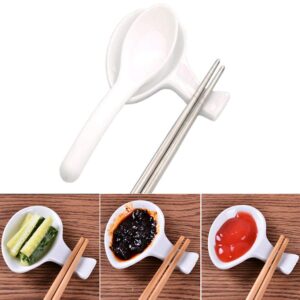 woonsoon 5 pcs ceramic chopsticks holder，chinese porcelain chopstick rest spoon fork knife stand sauce dish