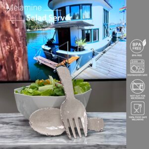 UPware 2-Piece 10.75 Inch Melamine Salad Server Serving Utensil Set Includes Salad Spoon and Salad Fork (Crackle, Cream)