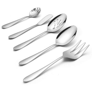 lianyu serving utensils, 5 pieces stainless steel hostess silverware flatware cutlery serving set, mirror finished, dishwasher safe