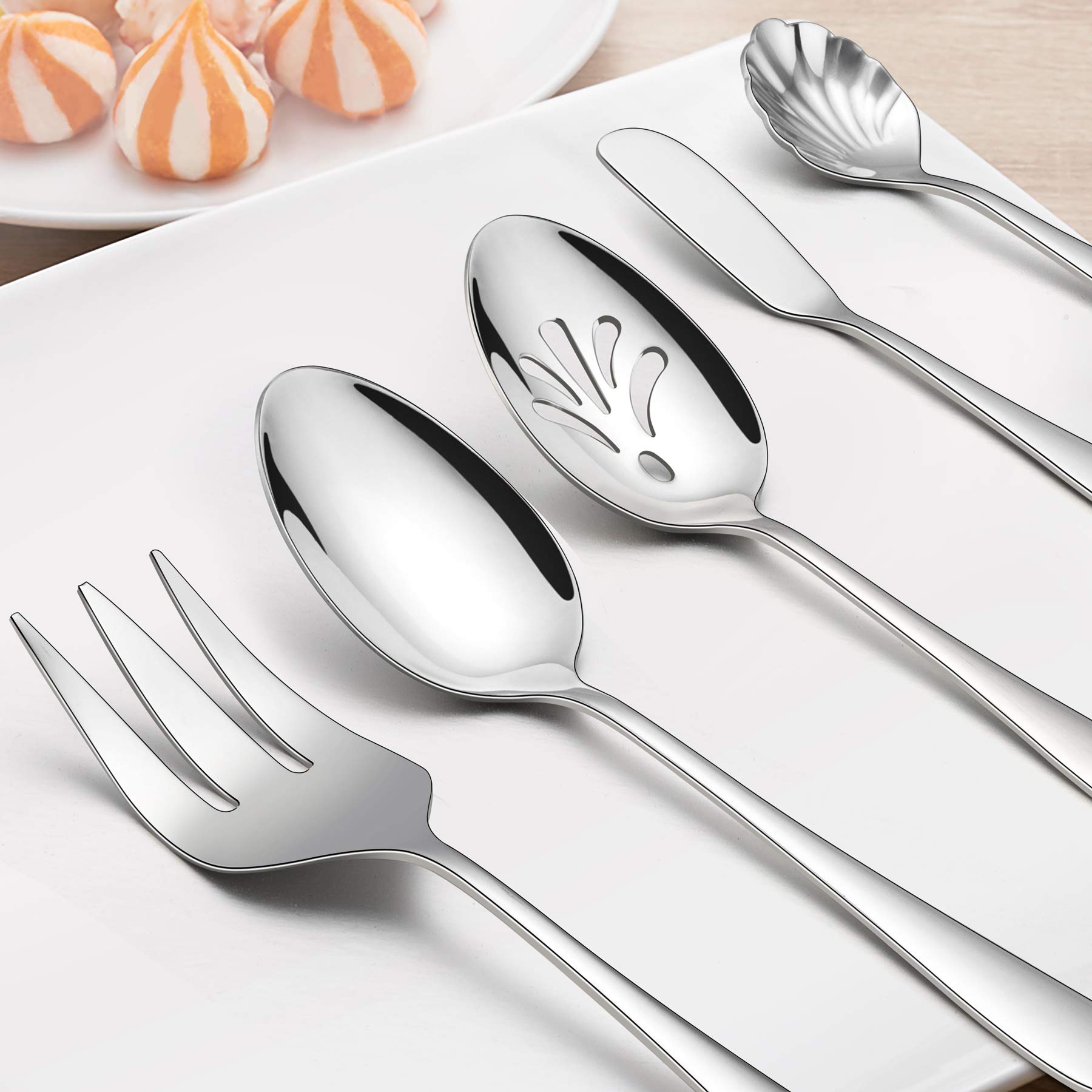 LIANYU Serving Utensils, 5 Pieces Stainless Steel Hostess Silverware Flatware Cutlery Serving Set, Mirror Finished, Dishwasher Safe