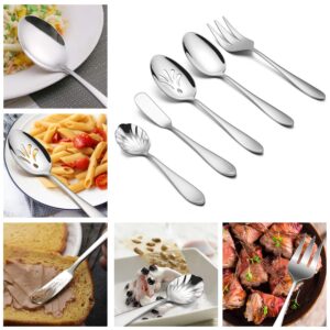 LIANYU Serving Utensils, 5 Pieces Stainless Steel Hostess Silverware Flatware Cutlery Serving Set, Mirror Finished, Dishwasher Safe