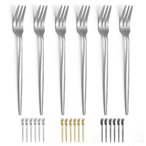 evanda dessert forks set of 6 pack 6.3"/16.5cm, stainless steel pastry fork, family appetizer fork for fruit, cake, cheese, party trips, cafes, restaurants, easy to clean, dishwasher safe