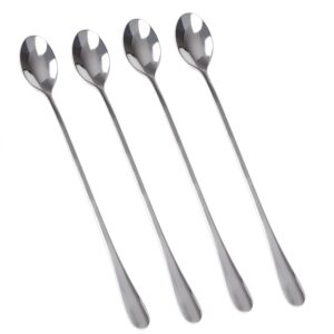 coffee mixing spoons, 9-inch long handle spoons for iced tea, dessert, ice cream, dfmicro deluxe stainless steel cocktail stirring spoons, set of 4