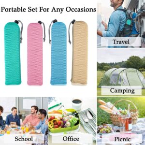 LIANYU 2 Pack Travel Silverware Set, 18-Piece Portable Utensils Flatware Set with Blue and Pink Case Bag, Reusable Cutlery Set for School Office Camping, Dishwasher Safe