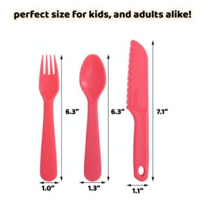 Kids Cutlery Set - Jawbush 9 Pcs Plastic Toddler Utensils with Nylon Knives Forks and Spoons for School Lunch Box, Multi-colored Kids Silverware Set, BPA Free Dishwasher Safe