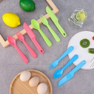 Kids Cutlery Set - Jawbush 9 Pcs Plastic Toddler Utensils with Nylon Knives Forks and Spoons for School Lunch Box, Multi-colored Kids Silverware Set, BPA Free Dishwasher Safe