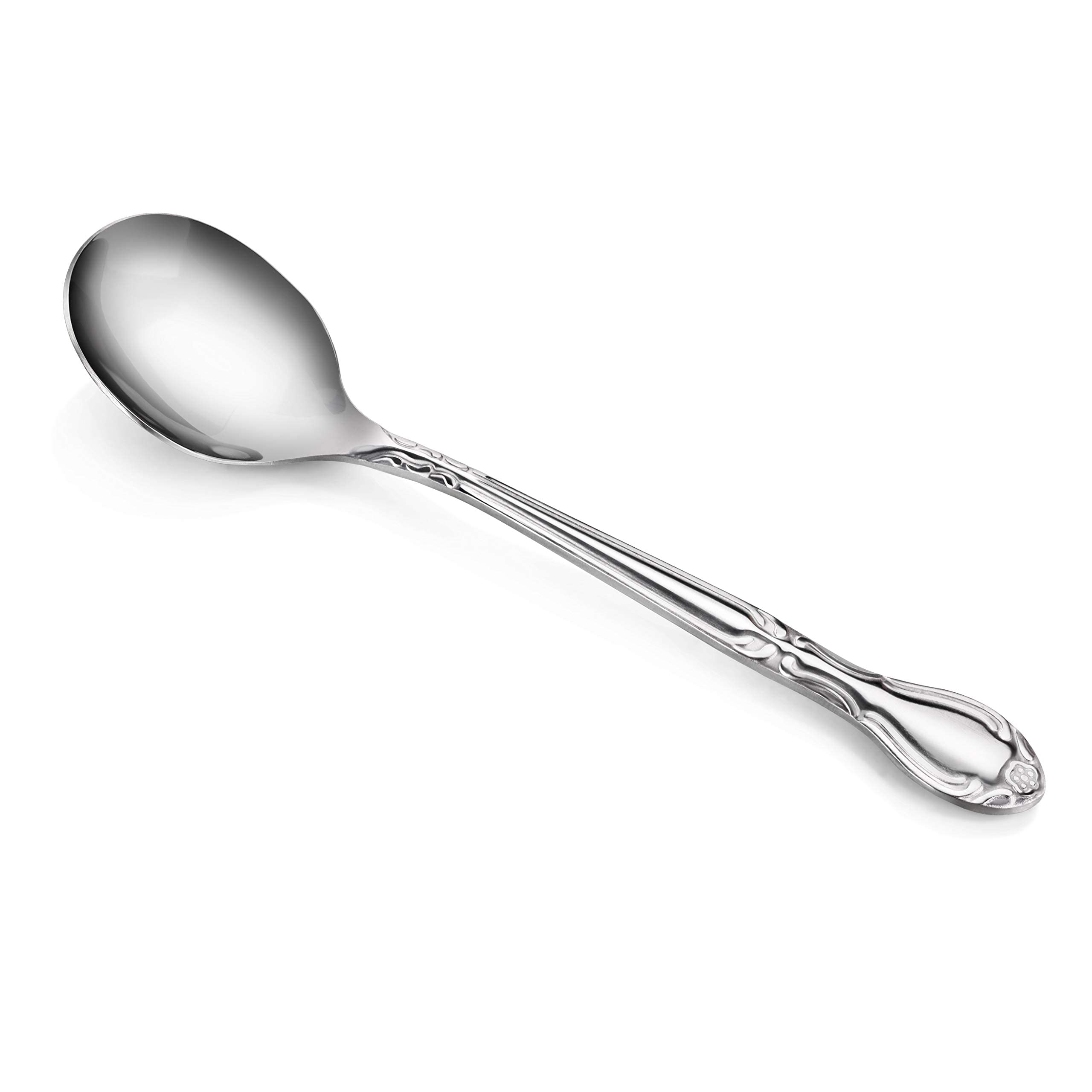 New Star Foodservice 58741 Rose Pattern, 18/0 Stainless Steel, Bouillon Spoon, 6.1-Inch, Set of 12