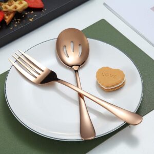 Rose Gold Serving Spoons 10 Pieces, Kyraton Serving Utensils, Serving Set Include 3 Serving Spoon, 3 Slotted Spoon, 1 Serving Fork, 1 Cake Server, 2 Butter Knife Spreaders