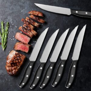 Steak knives 12-Piece Set, Steak Knives Set, 4.6" Highly Resistant and Durable German Stainless Steel Serrated Knife, Sharp Dinner Knives Bread Knife Brisket Knife, Dishwasher Safe Steak Knives