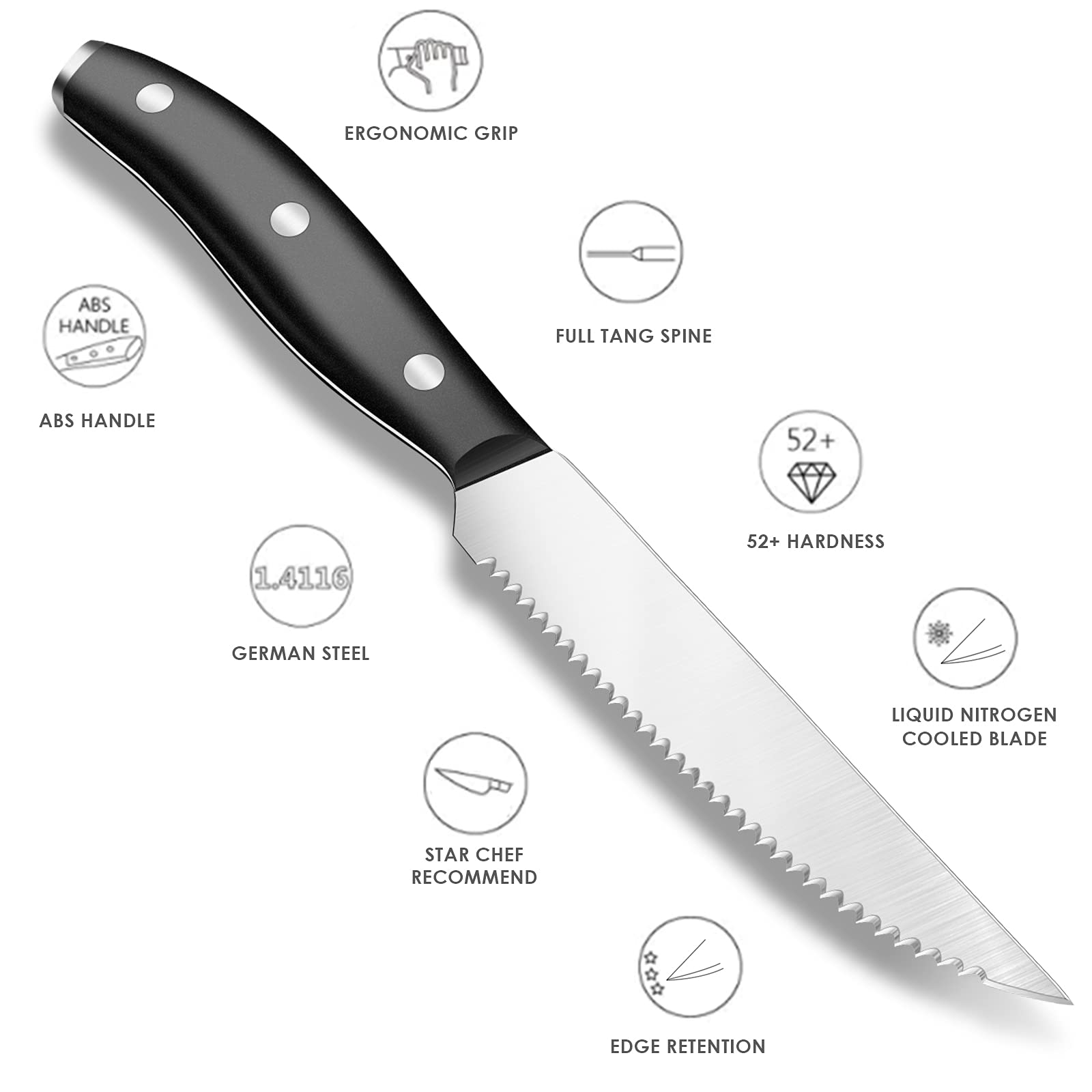 Steak knives 12-Piece Set, Steak Knives Set, 4.6" Highly Resistant and Durable German Stainless Steel Serrated Knife, Sharp Dinner Knives Bread Knife Brisket Knife, Dishwasher Safe Steak Knives