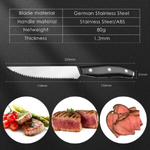 Steak knives 12-Piece Set, Steak Knives Set, 4.6" Highly Resistant and Durable German Stainless Steel Serrated Knife, Sharp Dinner Knives Bread Knife Brisket Knife, Dishwasher Safe Steak Knives