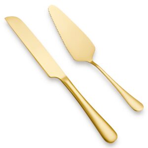 duming-in wedding cake knife and server set, gold stainless steel cake pie serving set gift cake cutting set for wedding, birthday, parties and events