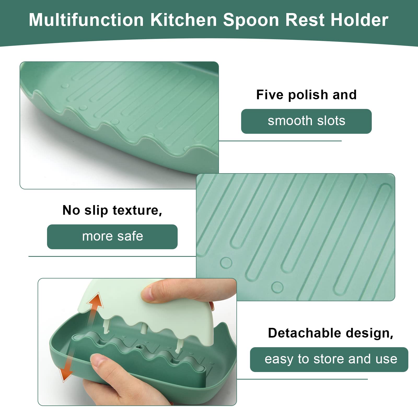 Kitchen Spoon and Lid Rest 2 Pack, Windspeed Green Kitchen Spatula Rest Holder Detachable Spoons Cooking Stand Countertop Keep Clean Cooking Ladle Organizer for Pot Lid, Fork, Tongs (Green)