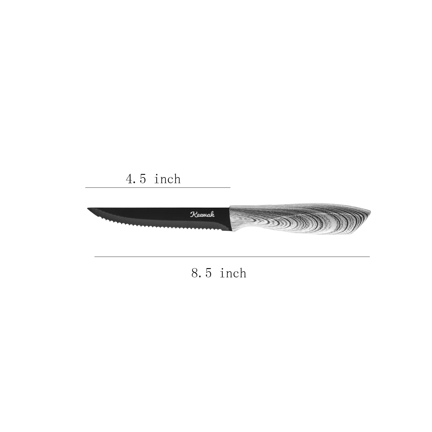 Keewah Steak Knife Set of 8, Stainless Steel Serrated Steak Knives, White Wood Texture Handle