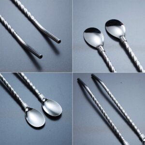Iced Tea Spoon With Straw Handle For Drinking, 4 Pieces 8.7" Stainless Steel Long Handle Bar Spoon Silverware For Mixing and Stirring (4 Packs)
