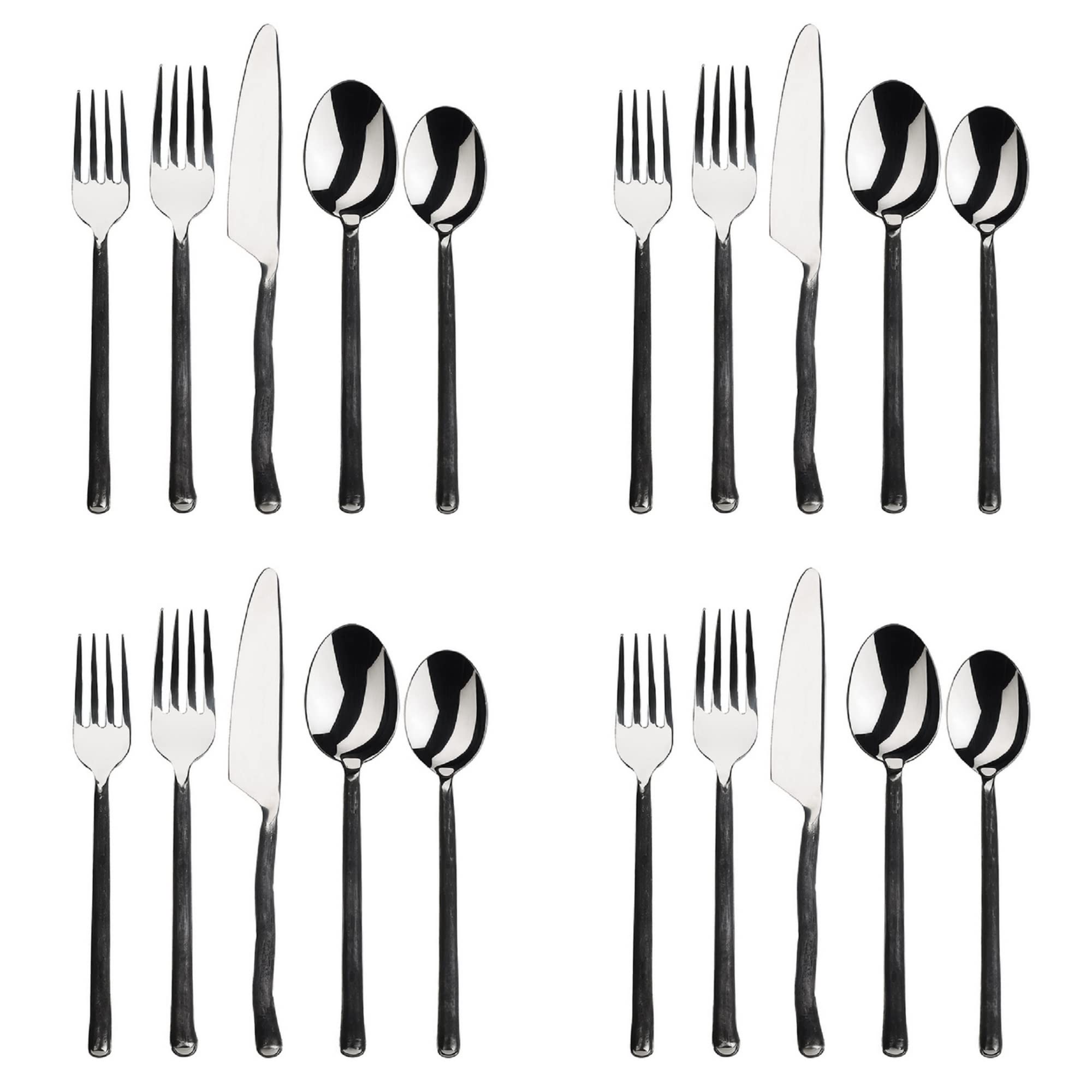 Gourmet Settings - 20-Piece Silverware Set - Montana Collection - Matte/Polished Stainless Steel Flatware Sets - Service For 4 - Kitchen Cutlery Utensils Knife/Fork/Spoons - Dishwasher Safe