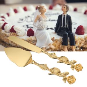 bestalice wedding cake knife and server set, personalized gold cake cutting set for wedding, custom cake serving set, engraved pastry pie server cake pizza cutter for birthday party (gold, rose)