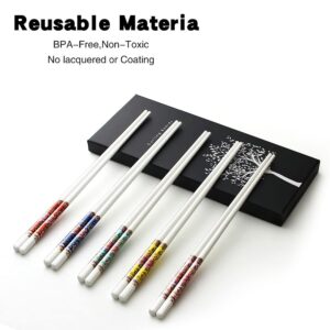 5 Pairs Porcelain Chopsticks Set, 9.6 Inch High-grade Bone Chopsticks, Porcelain Chopsticks Cooking Chopsticks Reusable Ceramic Chopsticks Dishwasher Safe