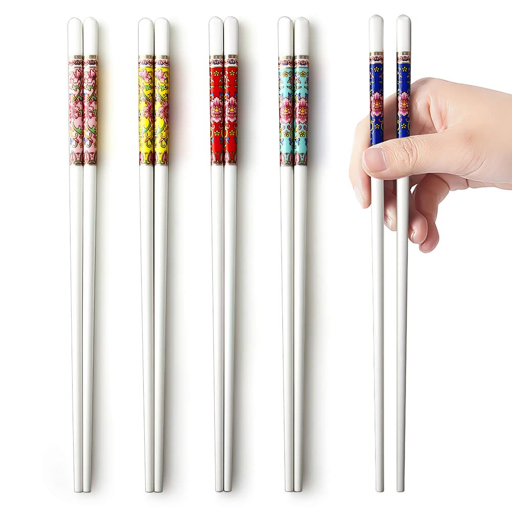 5 Pairs Porcelain Chopsticks Set, 9.6 Inch High-grade Bone Chopsticks, Porcelain Chopsticks Cooking Chopsticks Reusable Ceramic Chopsticks Dishwasher Safe