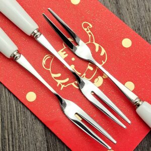 Fruit fork Appetizer Dessert Forks Mini Forks 18/10 Stainless Steel Dessert Teaspoons 8 Packs (Creative Handle material Ceramics) for Party,Banquet,Cocktail, (Set of 8) SUS304