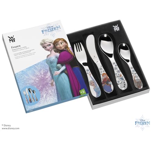 WMF Disney Frozen Children's Cutlery Set 4 Pieces from 3 Years Stainless Steel Cromargan Polished Dishwasher Safe Colour and Food Safe, Stainless Steel, Transparent, 22 x 16 x 3 cm