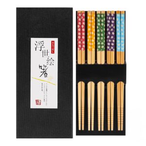lourmet 5 pairs multicolor bamboo chopsticks 8.8 inches long - reusable chopsticks dishwasher safe for chinese foods, japanese chopsticks, non slip and sturdy