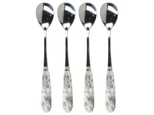 v&a alice in wonderland stainless steel teaspoons with decorative porcelain handles, 15.5 cm (6") - white