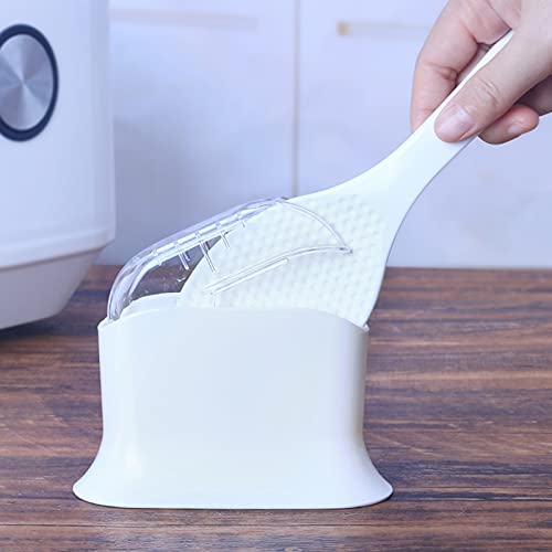 MXY Rice Scoop Holder with Suction Cup and Cover Rice Paddle Meal Spoon Fork Storage Station Can Stand or Adsorb on Rice Cooker or Smooth Surface